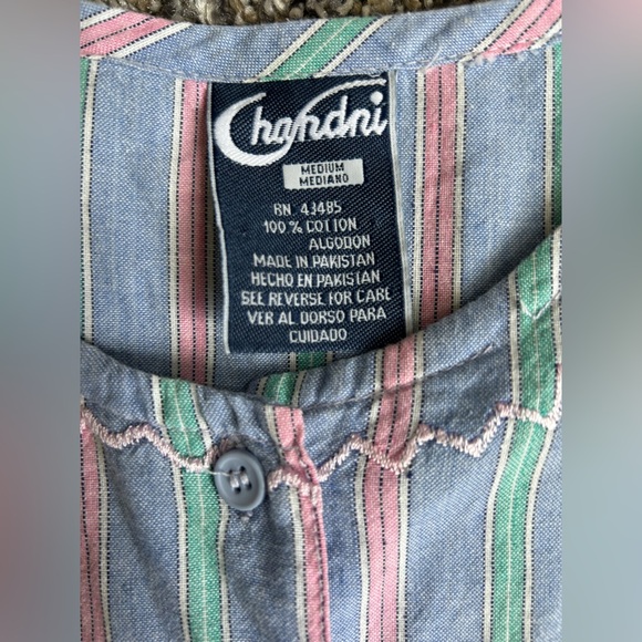 Chandni Vintage 90s Pastel Striped Prairie Dress Size Medium - Picture 6 of 9